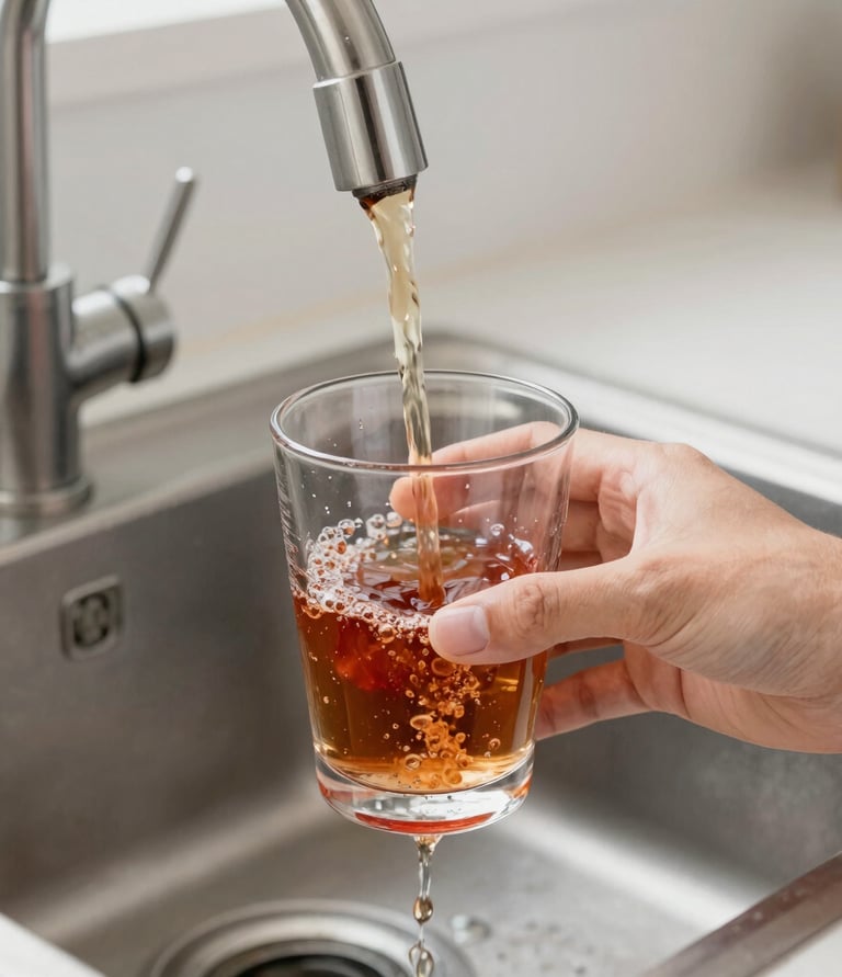 Pouring a glass of contaminated water from the kitchen sink