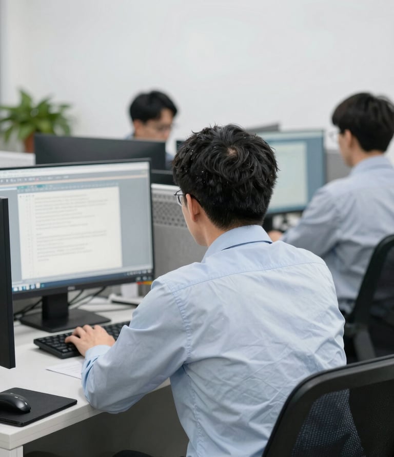An experienced consultant reviewing food industry documents in a bright office