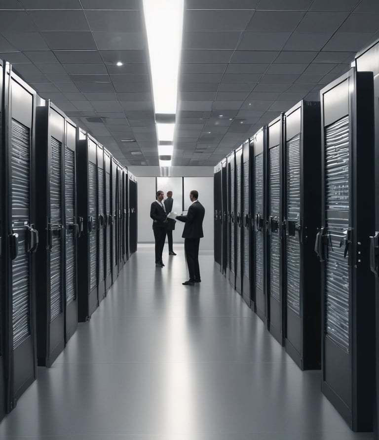 A modern office environment showcasing teamwork and technology.