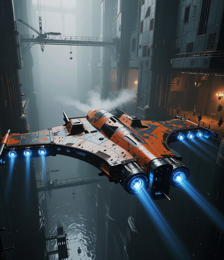 Image of a 3D spaceship flying render.