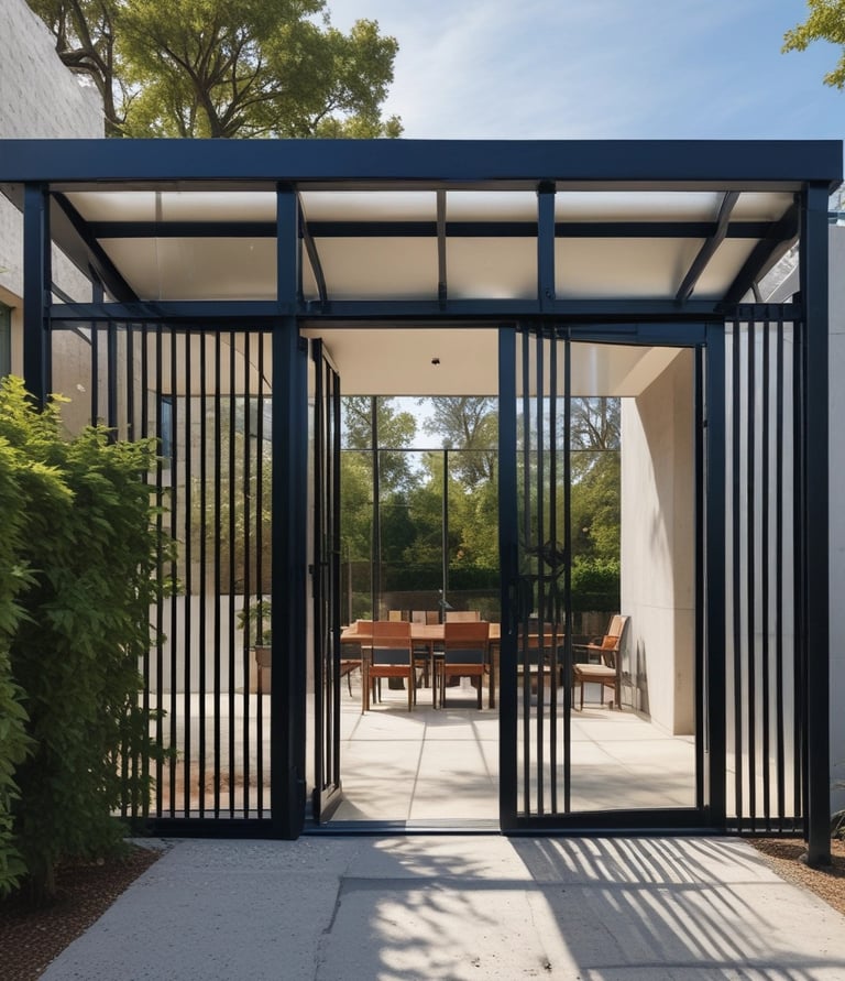 Modern aluminum gate installed at the entrance of a stylish French home.