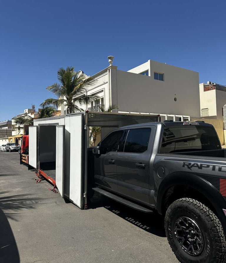 a truck with a trailer attached to it