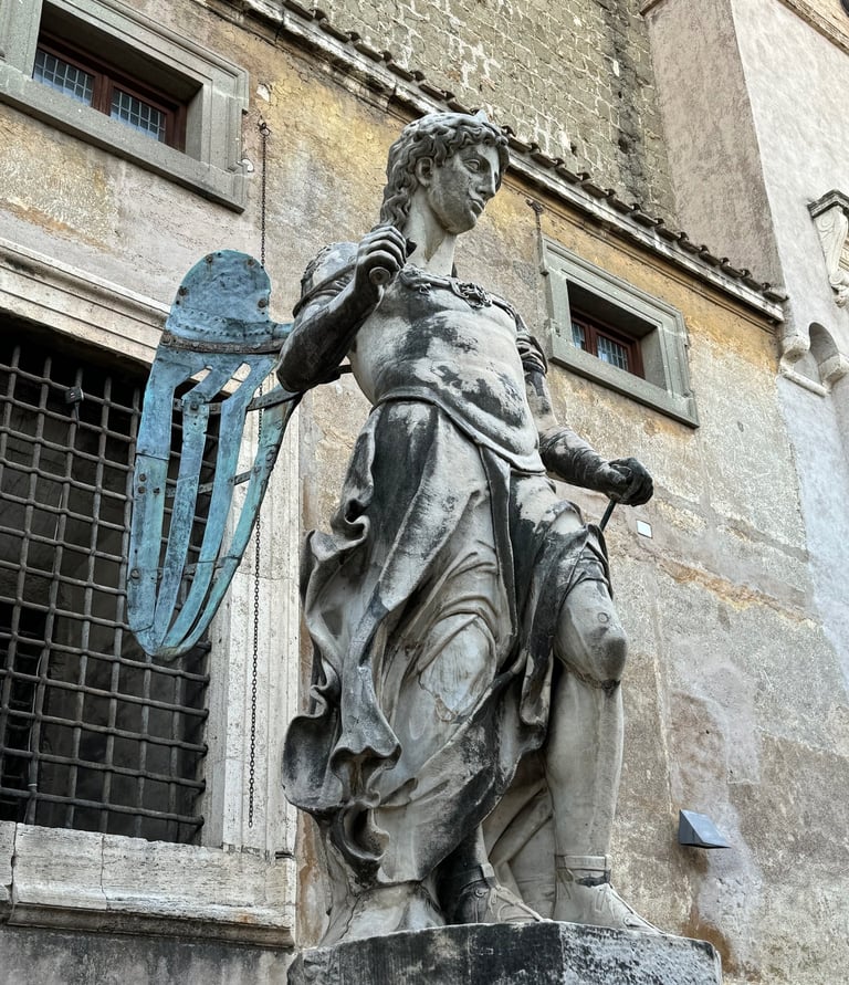 An ancient statue of an archangel at Castel Sant'Angelo in Rome, Italy