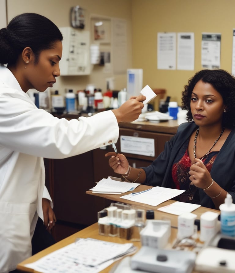 A healthcare professional conducting a mobile drug testing procedure inside a vehicle.