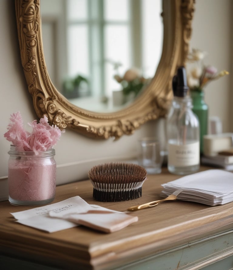 a mirror and a cupcake on a table