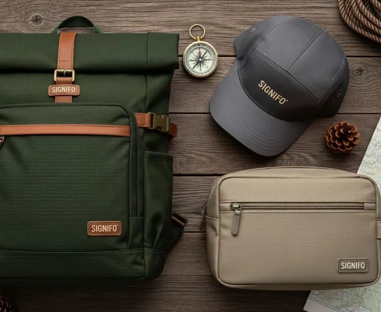 Tas ransel dan aksesoris outdoor dari kain kanvas SIGNIFO warna Hijau TNI, Khaki, dan Abu.