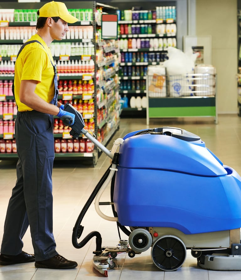 man cleaning retail store