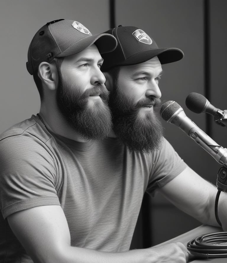 A radio studio setup with modern decor. The room features a desk with a microphone, headphones, and computer monitor. Bright red and white lighting creates an energetic atmosphere. A man stands to the right of the image, gesturing as if speaking to an audience. A sign for 'The Kris Fade Show' is prominently displayed, and a screen shows an advertisement for the 90th Oscars.