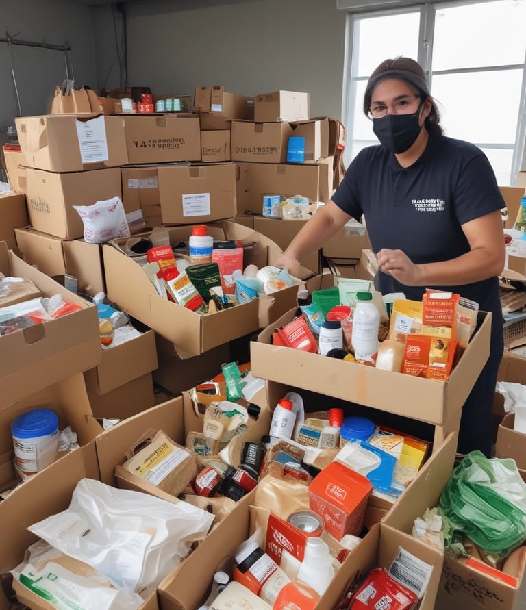 volunteer with a box of food