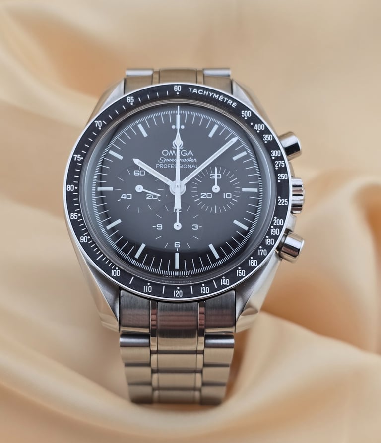 Omega Speedmaster Moonwatch Professional chronograph with black dial and stainless steel case