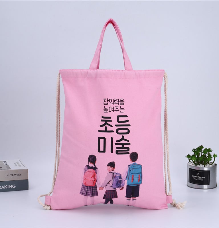 custom cotton canvas drawstring backpack with handles