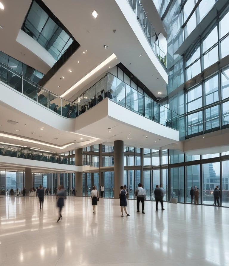 A professional team conducting maintenance in a modern commercial building.