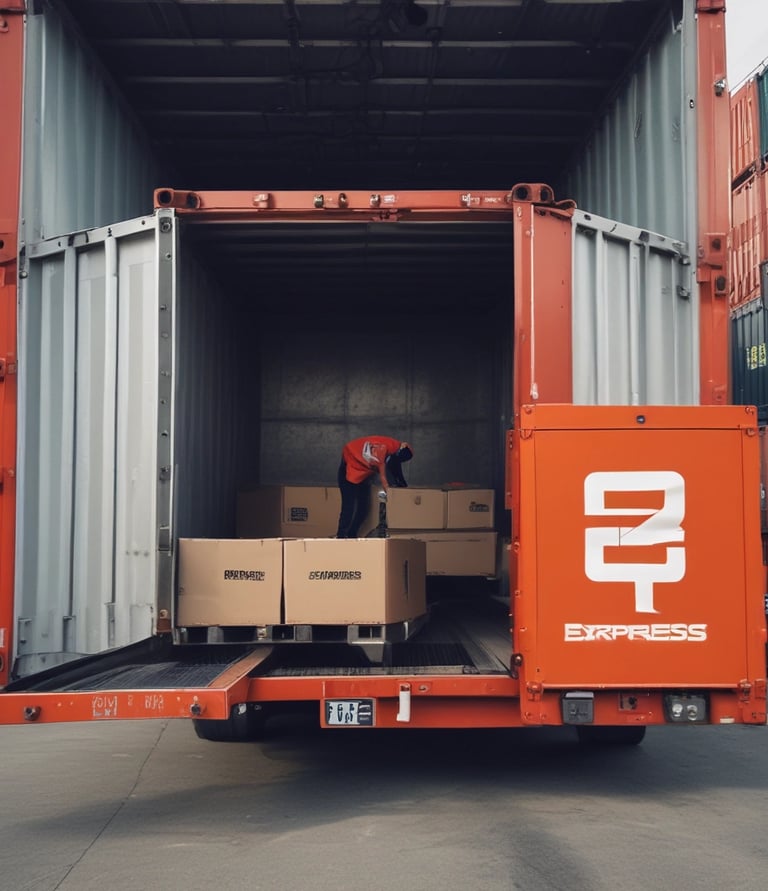 A modern moving truck parked in front of a house, ready for loading.