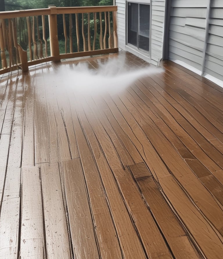Two workers in protective gear are cleaning the large glass windows of a modern building. They are suspended mid-air by ropes and harnesses, equipped with cleaning tools.
