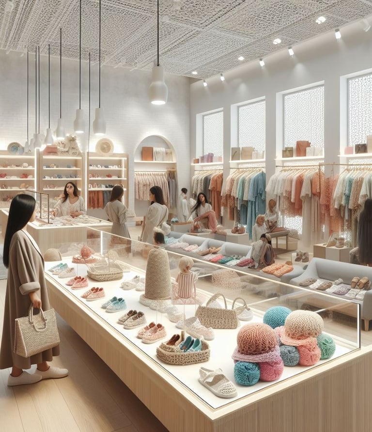 a woman standing in a store with a lot of clothes