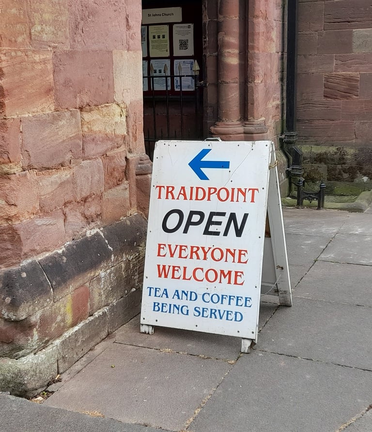 Sign outside Traidpoint at St John's Church Halesowen.