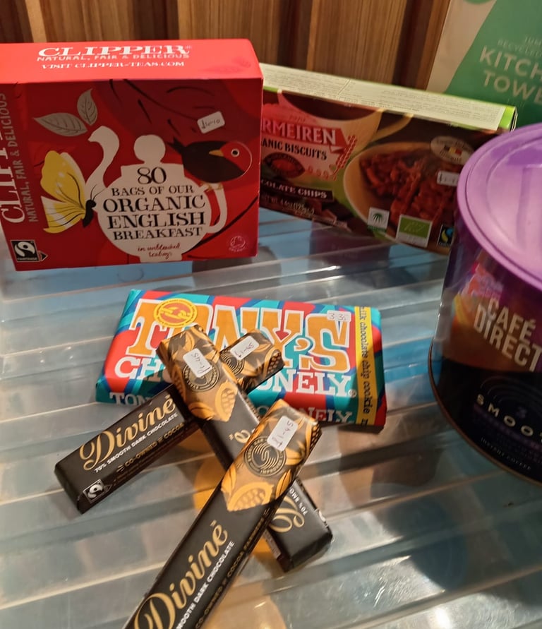 A selection of fairtrade products at Traidpoint Halesowen