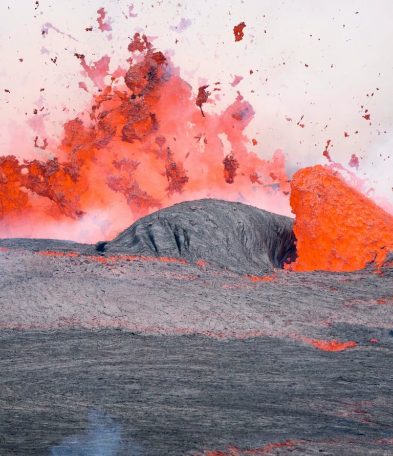 a large red fire hydrant with lava