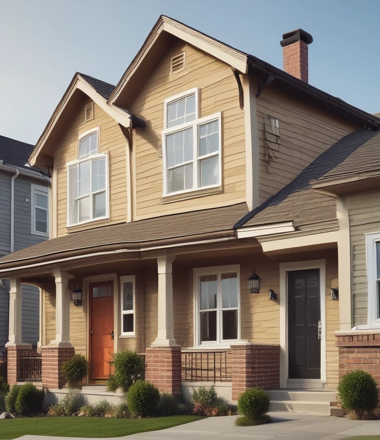 A diverse group of happy homeowners celebrating in front of their new house.