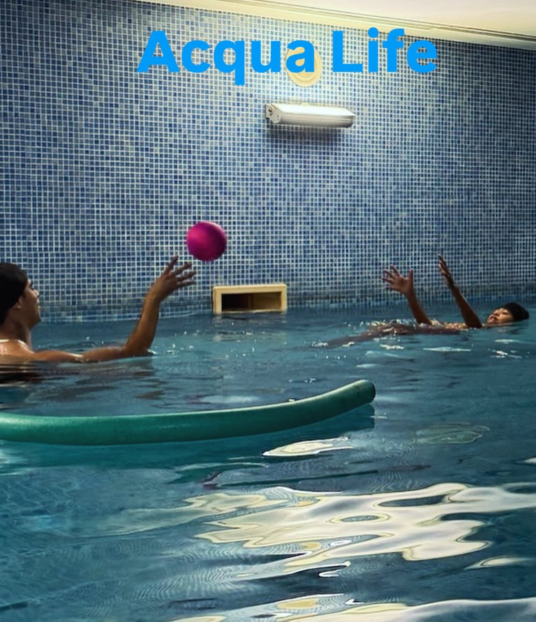 Instructor and child exchanging ball