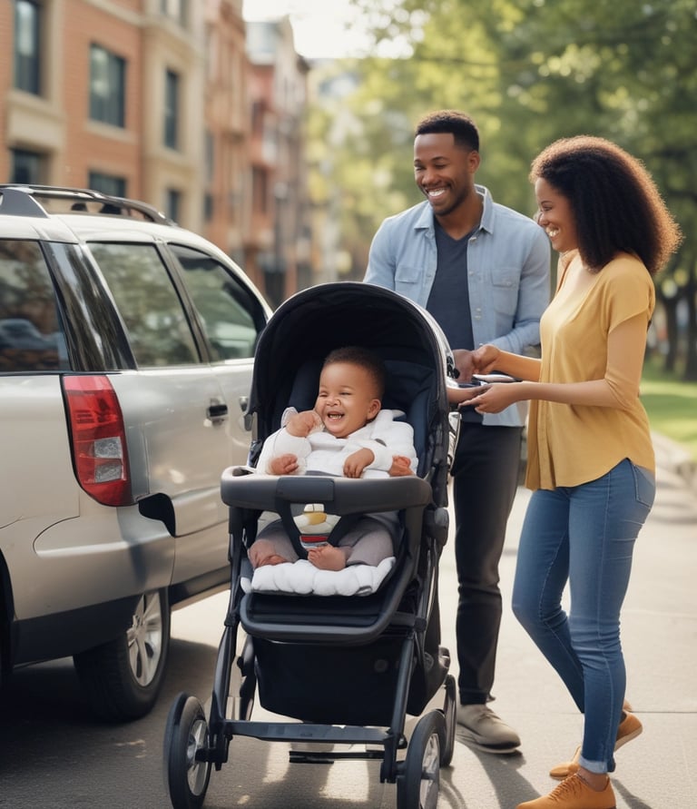 A couple loading with baby entering their SUV - https://insurance-auto.com