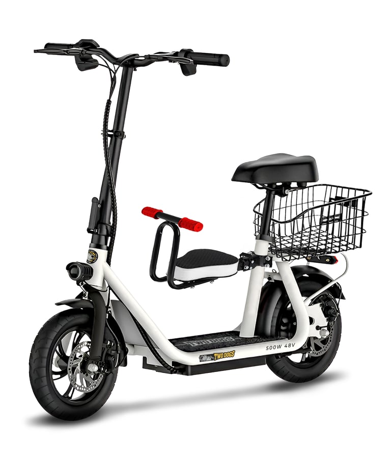 a scooter with a basket basket basket in the middle