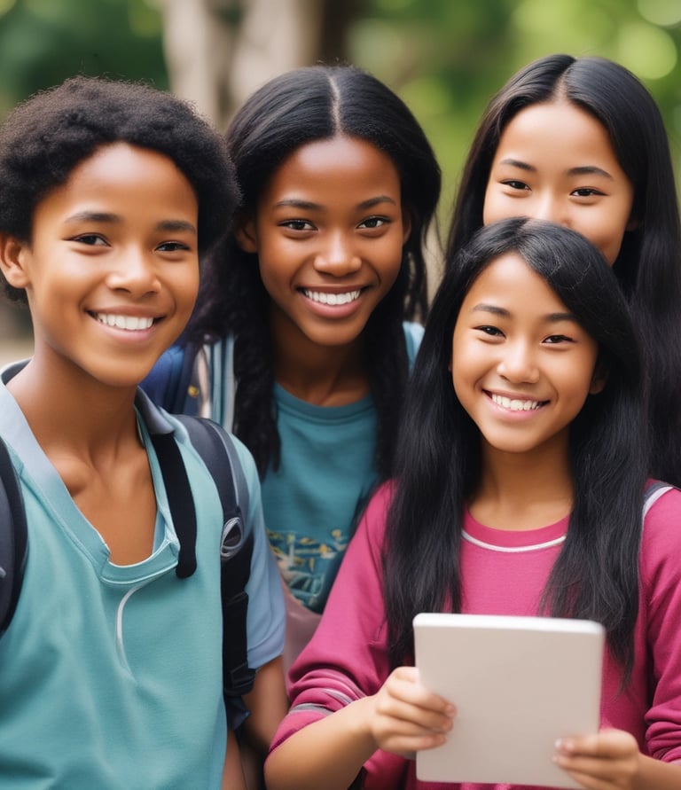 A group of young women happy to be attending a top US boarding school for special needs.