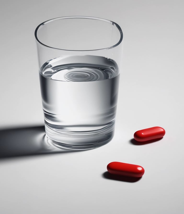 Close-up of a vibrant red bottle of Pura Boost tonic with fresh natural ingredients around it.