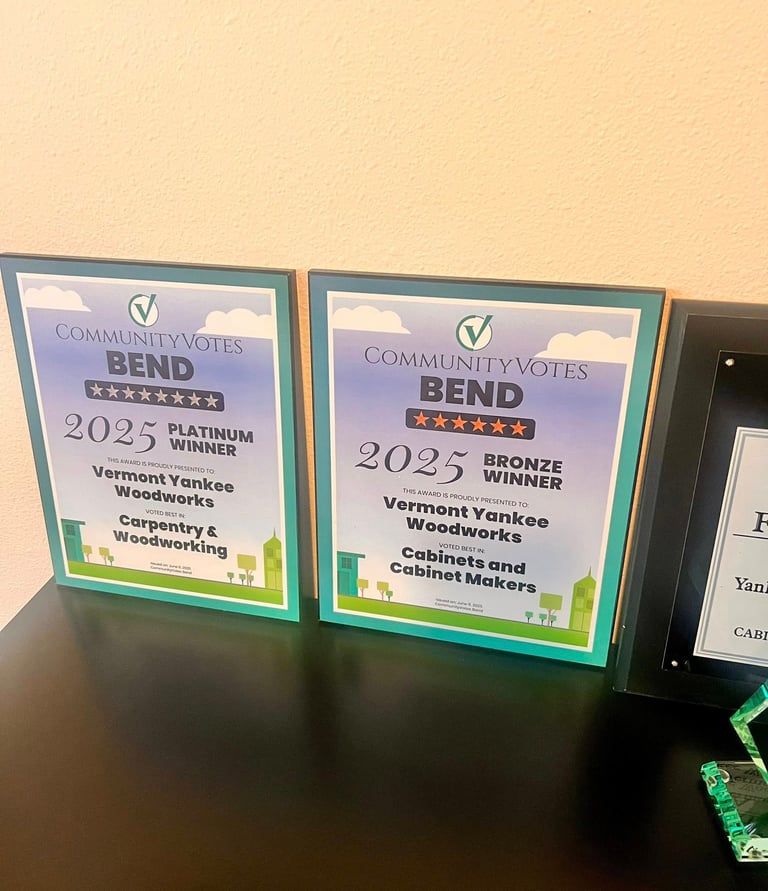 CommunityVotes Bend 2025 awards for Vermont Yankee Woodworks for carpentry and cabinet making.