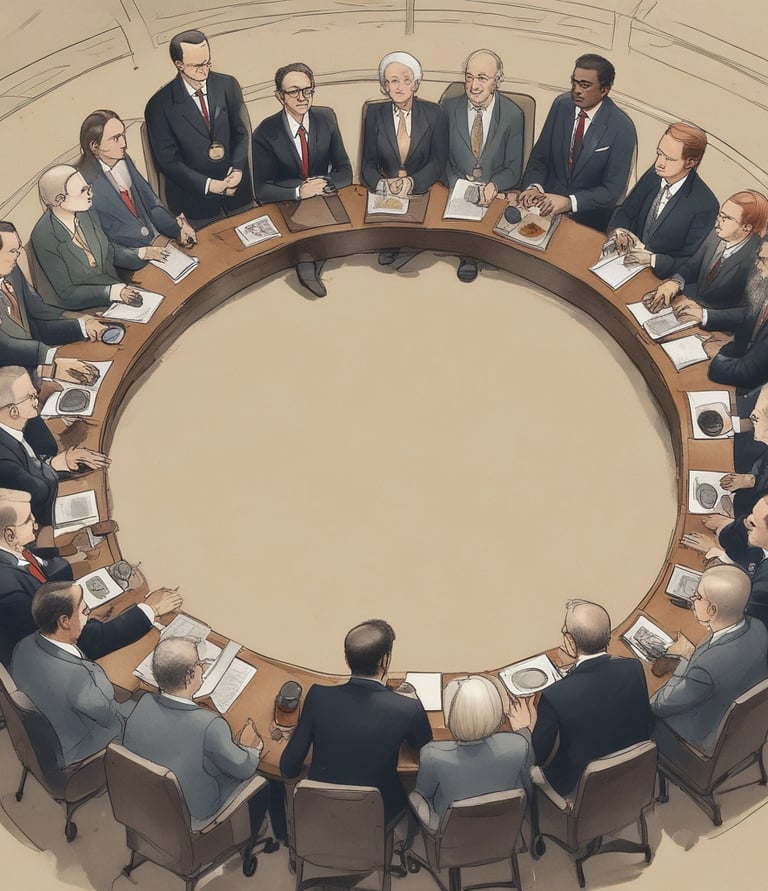 A modern conference room with international delegates engaged in discussion, reflecting a professional global environment.