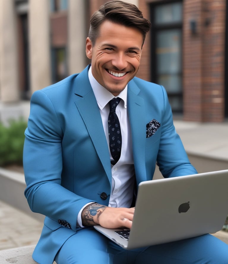 A confident professional in a casual office setting, reviewing financial documents with a laptop open.