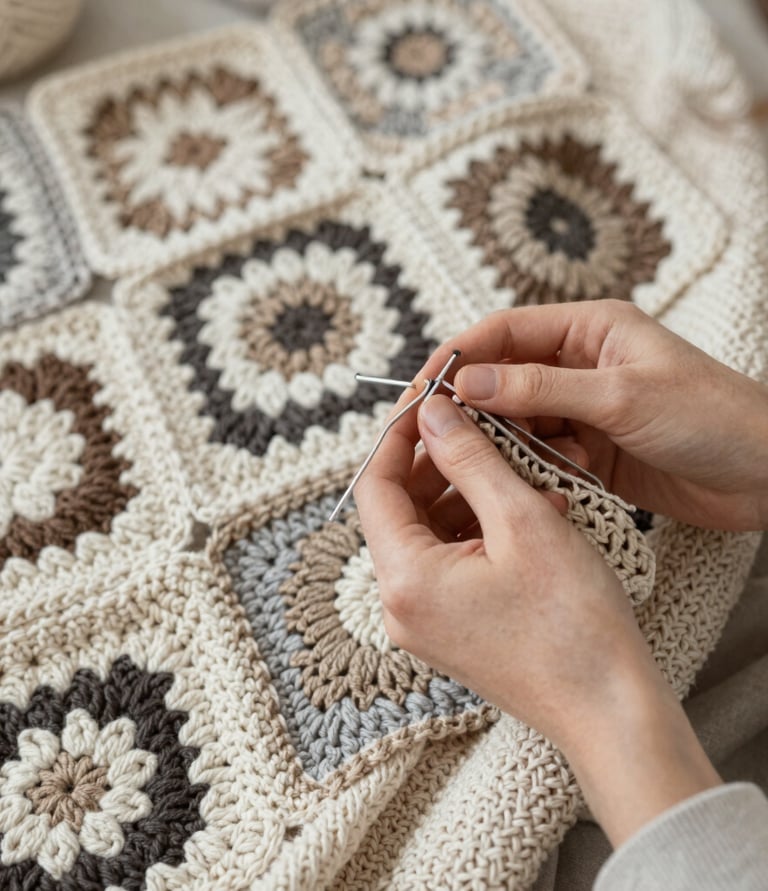 Close-up of hands crafting a delicate handmade item with natural materials.