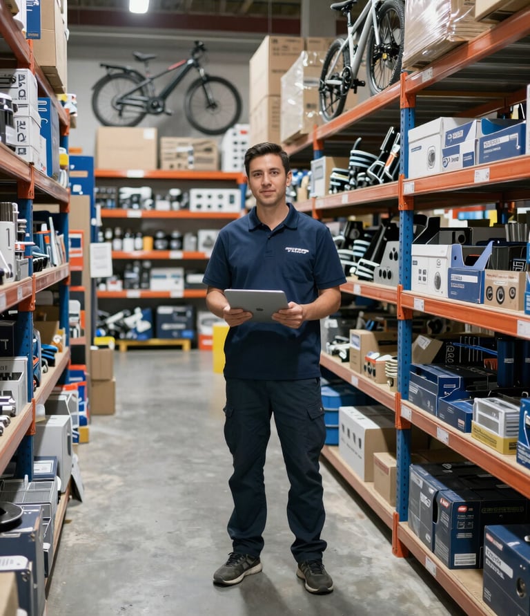 A sleek display of diverse products including pet supplies, bicycles, and kitchen gadgets arranged elegantly on a navy blue backdrop.