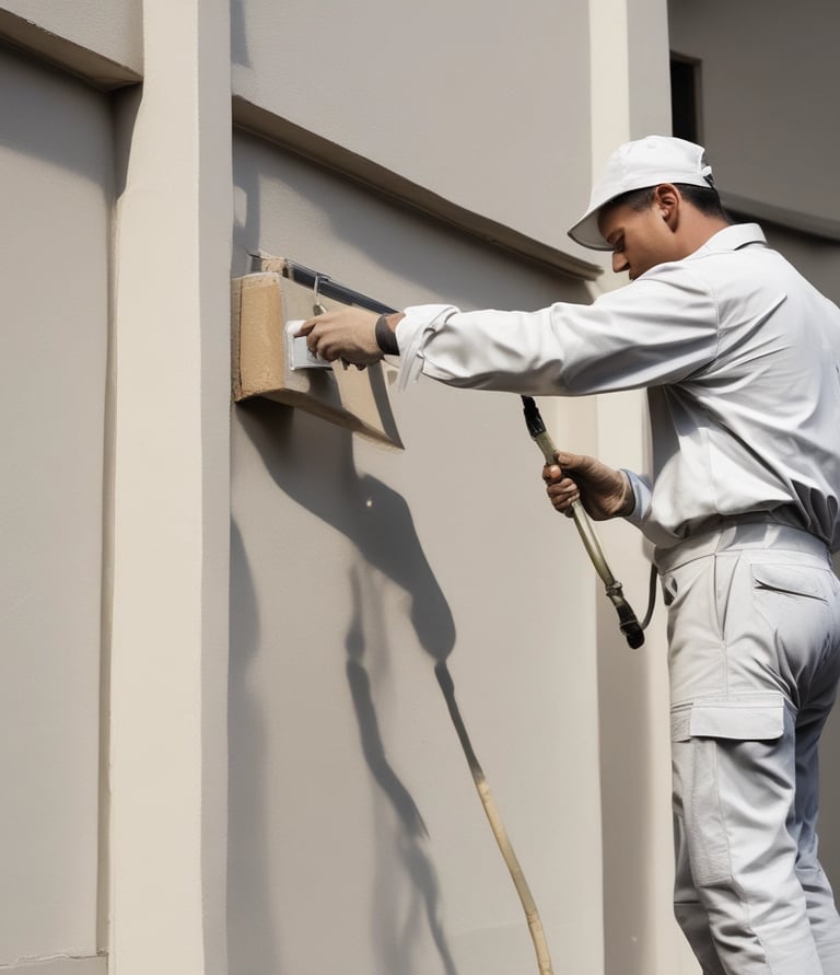 Close-up of hands smoothing a wall surface before painting