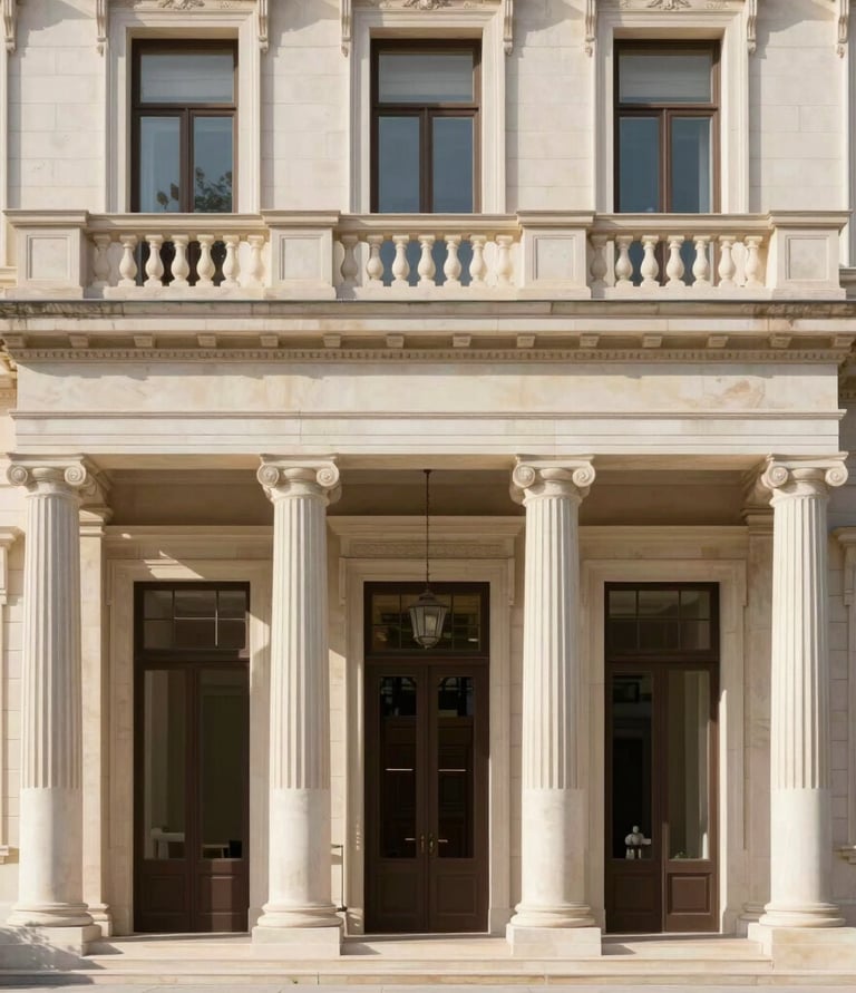 A friendly property manager discussing renovation plans with homeowners in a sunlit Greek apartment.