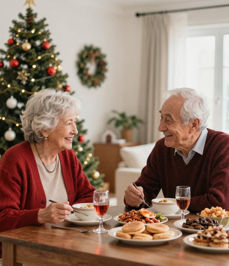 A happy family gathered around their elderly loved one, sharing a relaxed moment in a cozy home setting.
