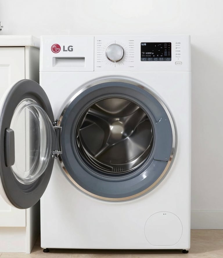 Technician repairing a modern 100-inch LG television in a cozy living room.