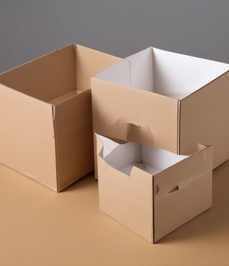 Workers assembling cardboard boxes in a clean, organized factory environment.