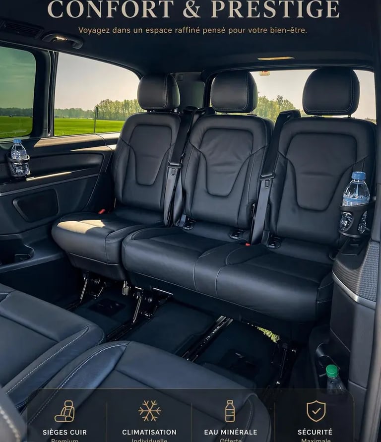 Luxury Mercedes VIP van interior for CDG Paris airport transfer