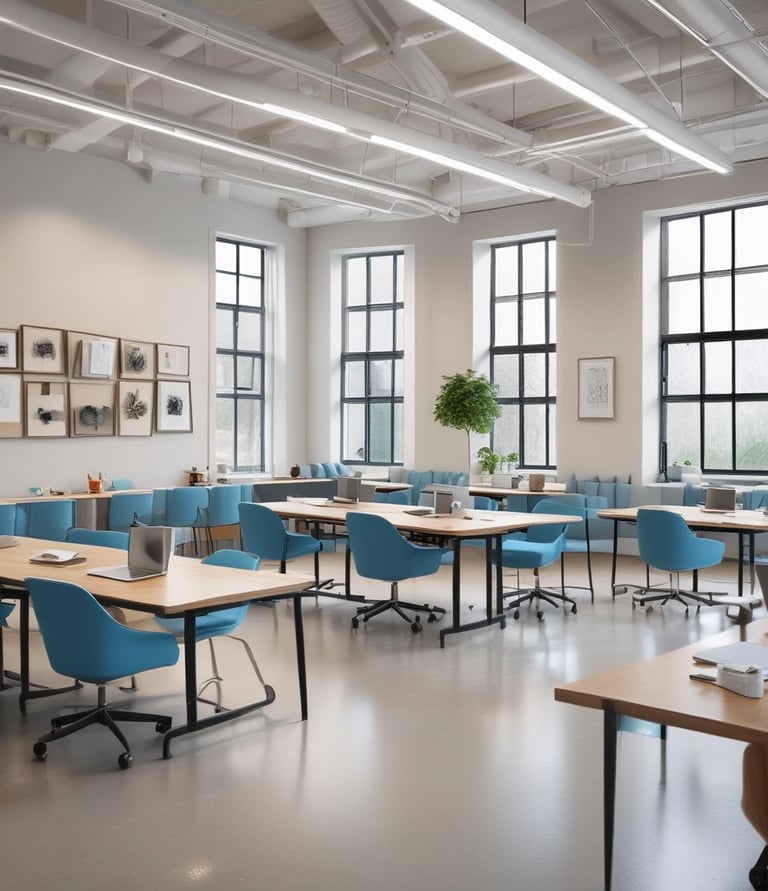 A welcoming educator explaining IT concepts to a small group, with warm natural light.