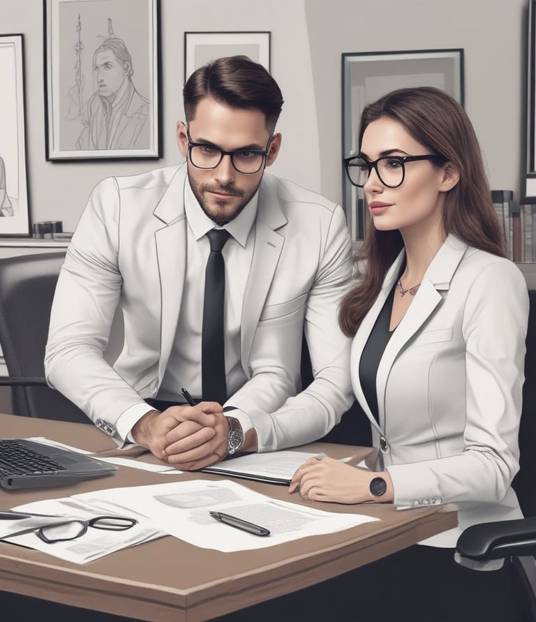 A confident professional reviewing compliance documents in a modern office setting.