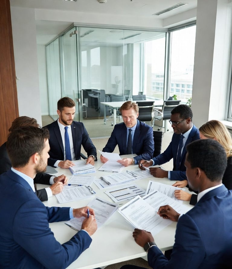 varias personas trabajando en equipo, con documentos