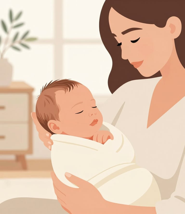 A smiling parent working on a tablet while a child plays nearby, illustrating family and work balance.