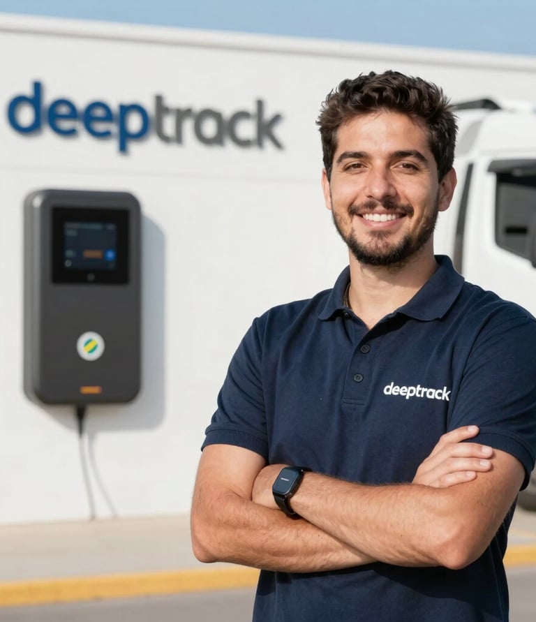 A technician installing a GPS tracking device on a motorcycle in a remote outdoor setting