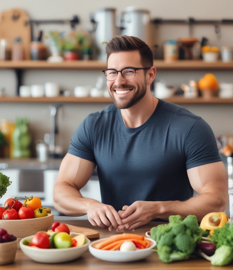 A friendly nutrition coach discussing meal plans with a client in a cozy, bright room.