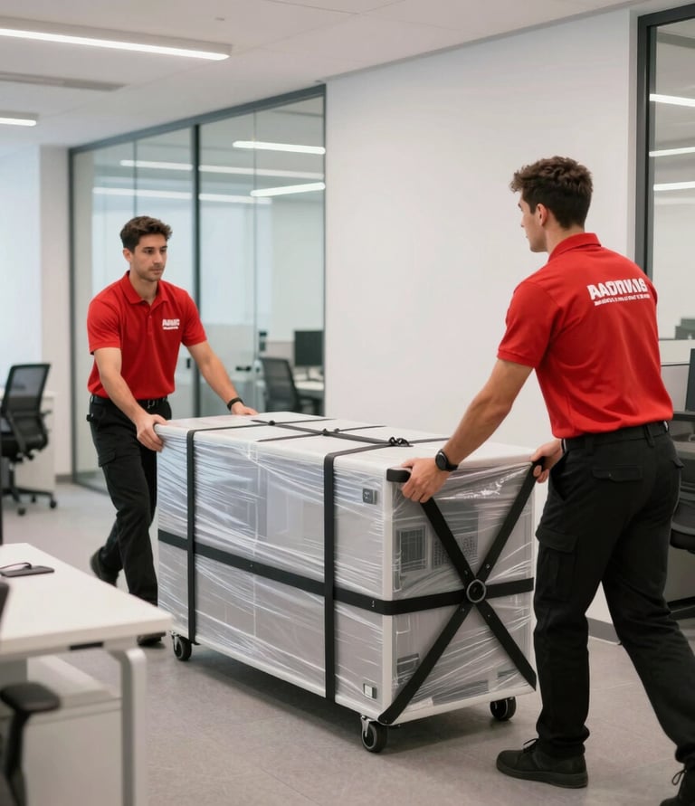 A friendly moving team carefully packing boxes in a modern home.