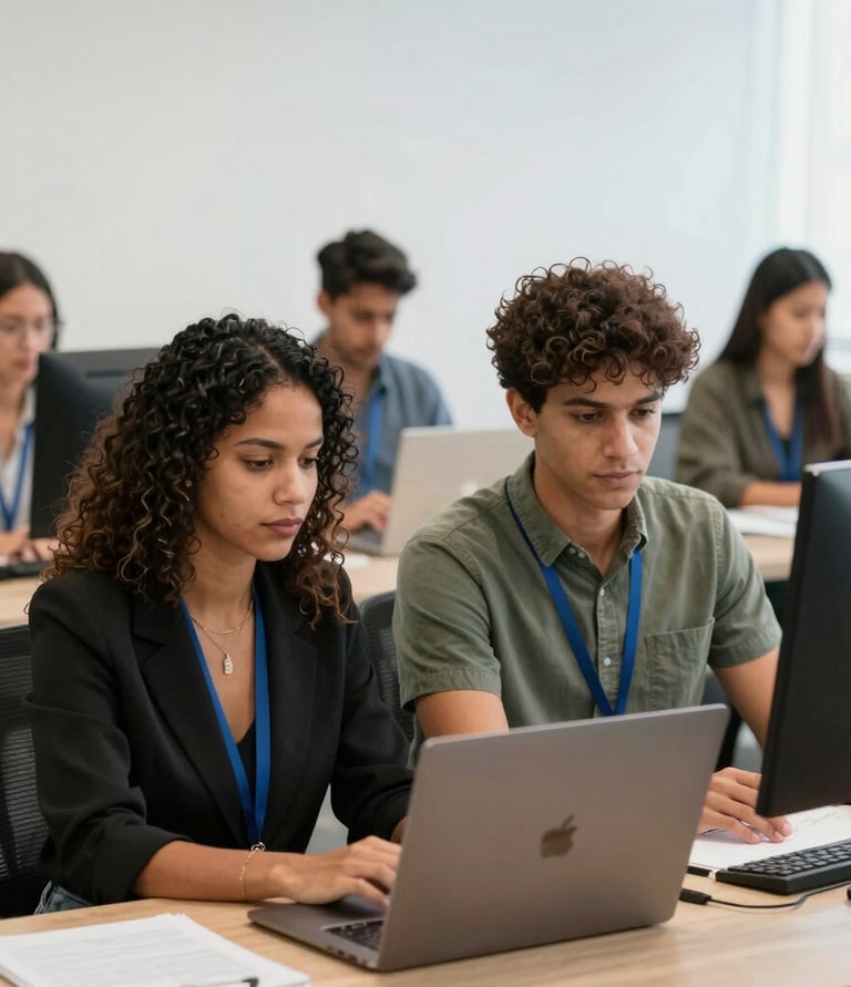 Close-up of hands reviewing safety documentation with green plants in the background.