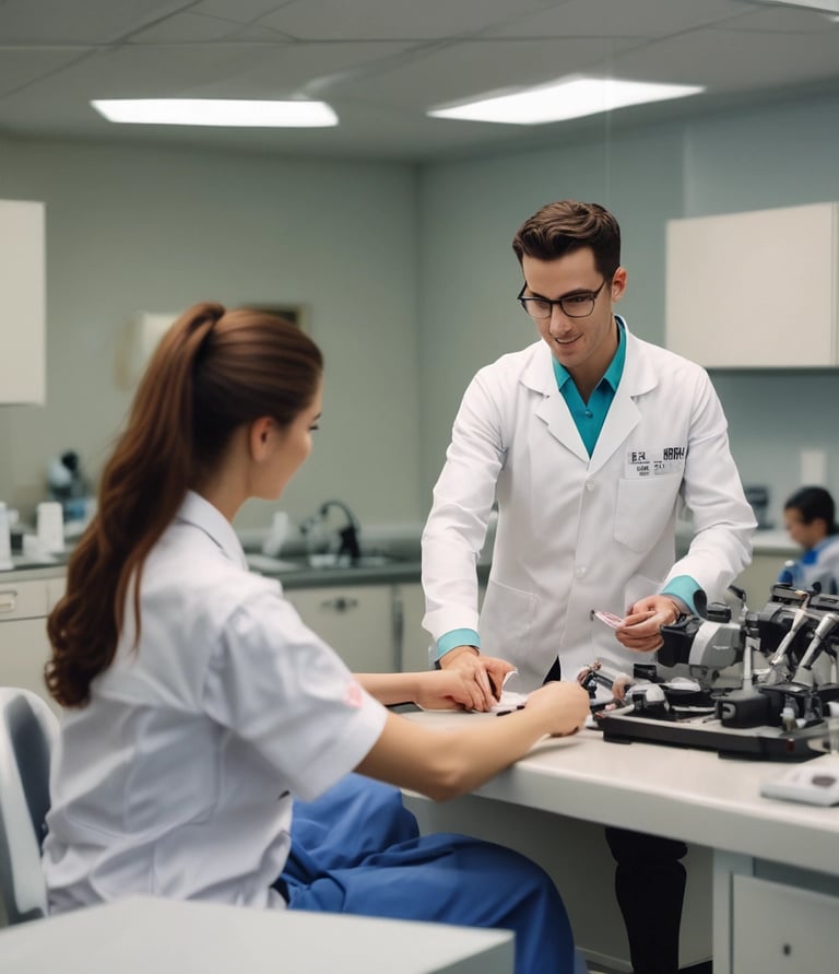 A diverse family smiling together in a bright, comfortable medical waiting room.