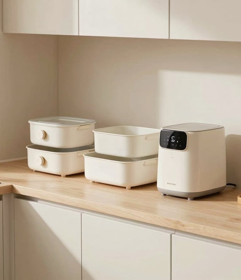 A cozy, well-organized kitchen corner with popular kitchen gadgets neatly arranged.