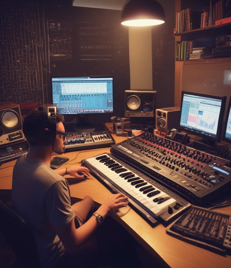 Close-up of sound waves visualized on a digital screen blending with a cityscape of Philadelphia at dusk.